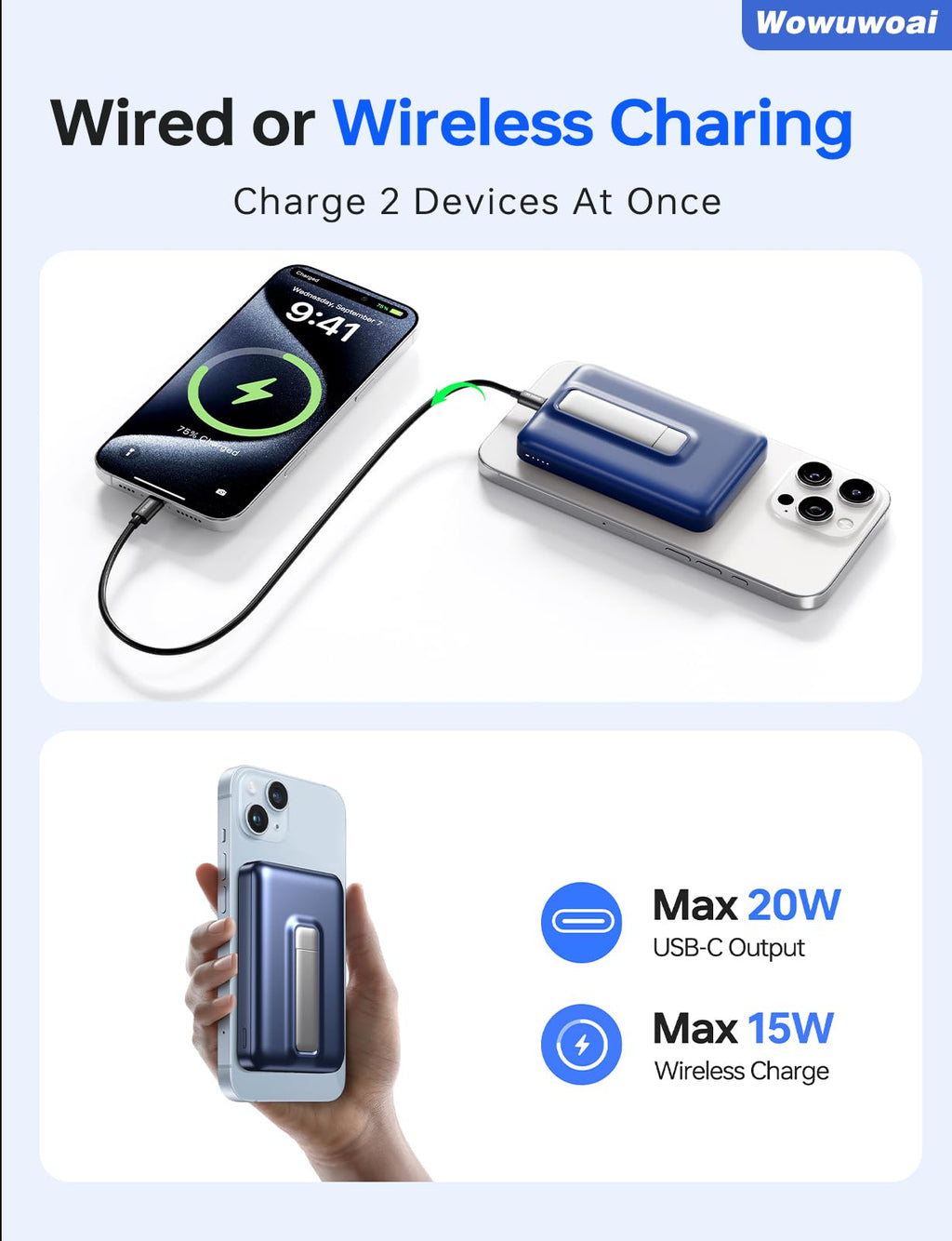 for Magsafe Portable Charger,10000mAh Wireless Magnetic Power Bank with USB C Charging and stand, Travel Essential for Magsafe Battery Pack Compatible with iPhone 17/air/16/15/14/13/12 Series