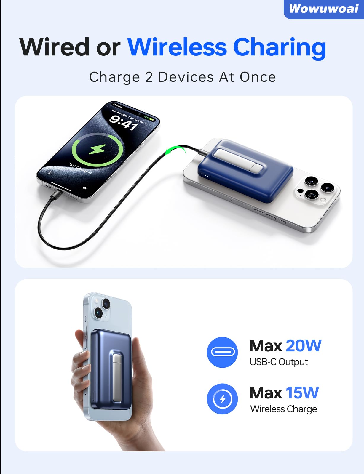 for Magsafe Portable Charger,10000mAh Wireless Magnetic Power Bank with USB C Charging and stand, Travel Essential for Magsafe Battery Pack Compatible with iPhone 17/air/16/15/14/13/12 Series