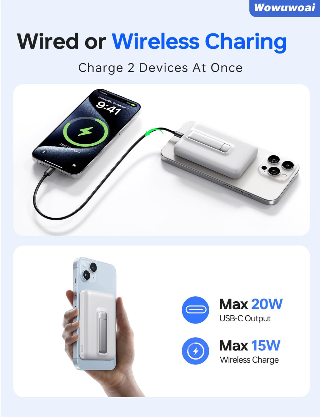 for Magsafe Portable Charger,10000mAh Wireless Magnetic Power Bank with USB C Charging and stand, Travel Essential for Magsafe Battery Pack Compatible with iPhone 17/air/16/15/14/13/12 Series