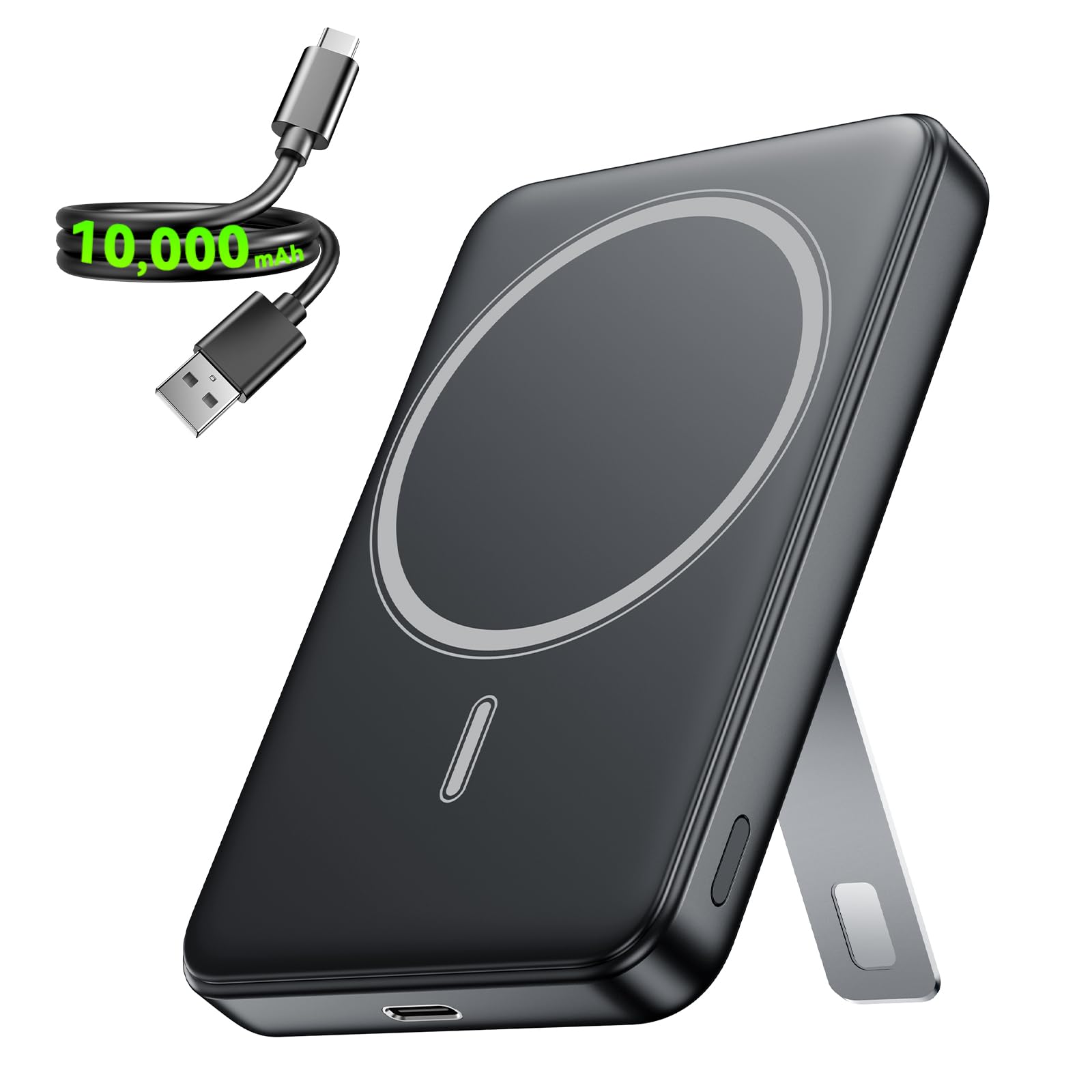 for Magsafe Portable Charger,10000mAh Wireless Magnetic Power Bank with USB C Charging and stand, Travel Essential for Magsafe Battery Pack Compatible with iPhone 17/air/16/15/14/13/12 Series