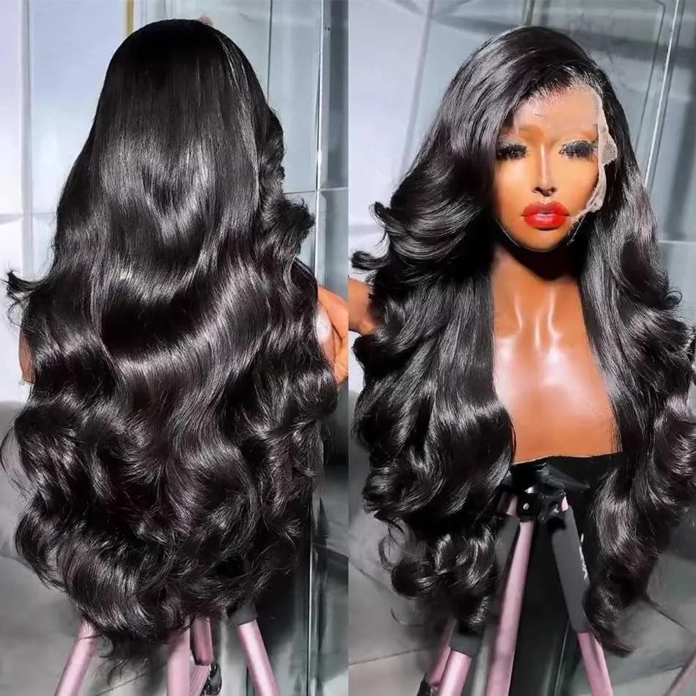Body Wave Lace Front Wigs Human Hair 200 Density 13x6 HD Lace Frontal Wigs for Women Glueless Wigs Human Hair Body Wave Wig Pre Plucked Natural Black 26 Inch