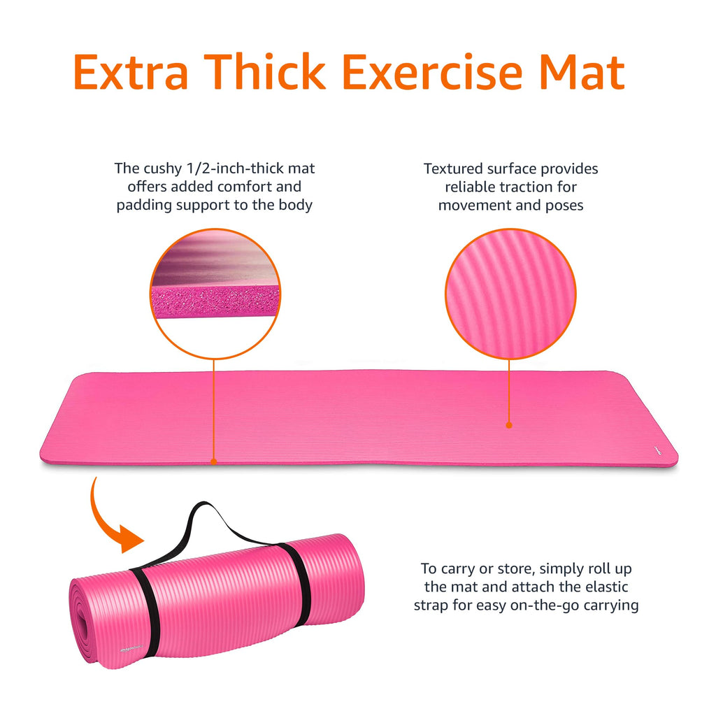 Amazon Basics Extra Thick Exercise Yoga Mat with Carrying Strap