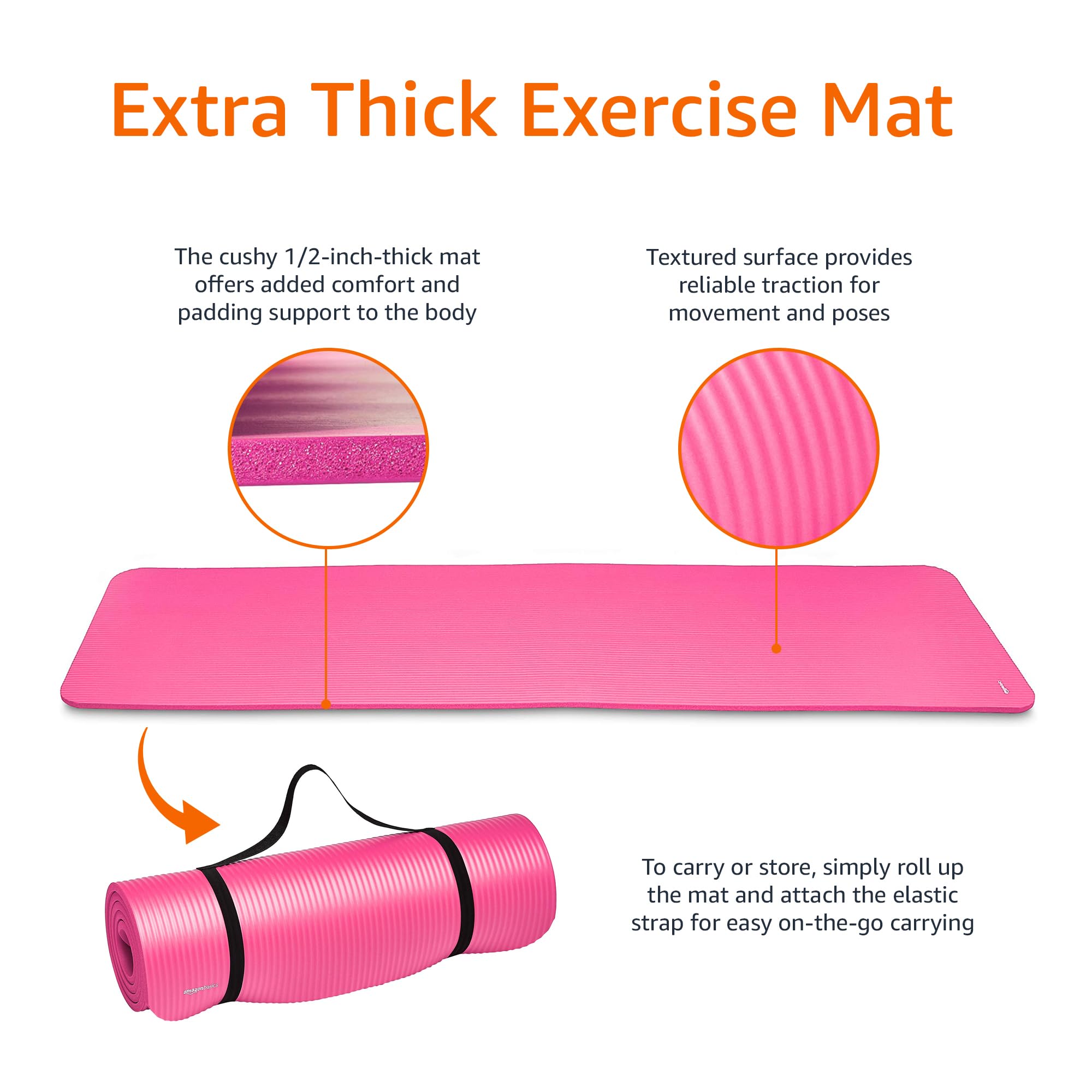 Amazon Basics Extra Thick Exercise Yoga Mat with Carrying Strap