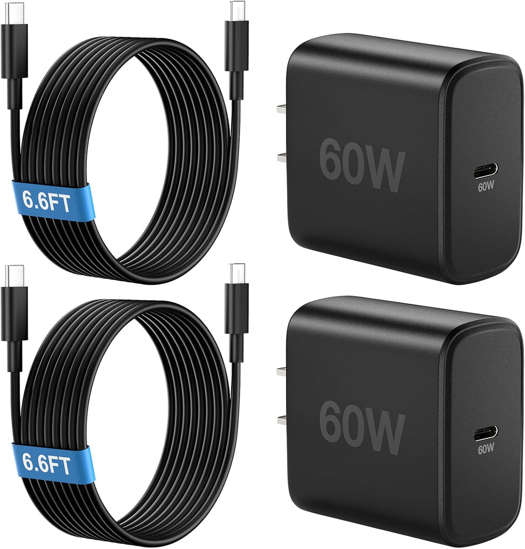 60W USB C Charger, 2Pack 60 Watt Super Fast Charger USB C Android Phone Charger Type C Fast Charging Block with 6.6FT Cable for Samsung Galaxy S26 Ultra/S26+/S25 Ultra/S24,Tab S9+/i Phone 17,Mac Book