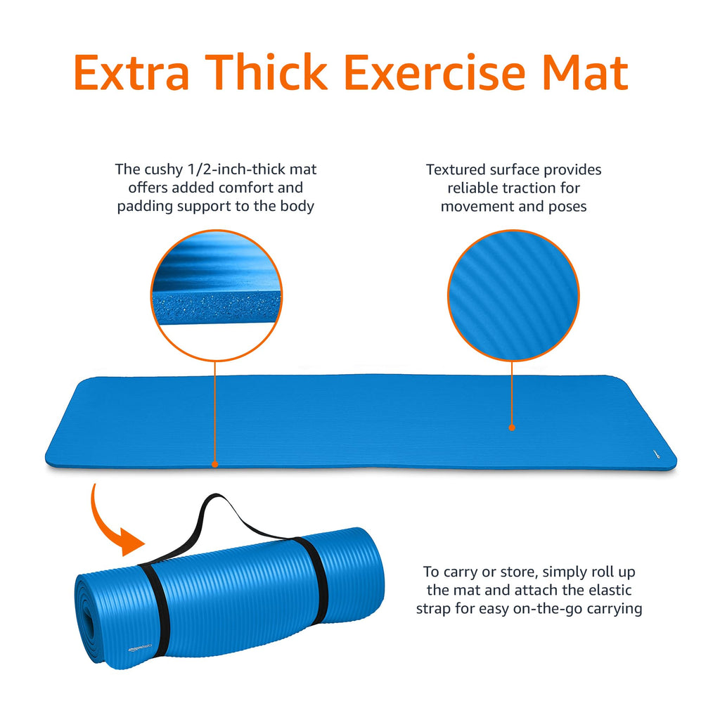Amazon Basics Extra Thick Exercise Yoga Mat with Carrying Strap