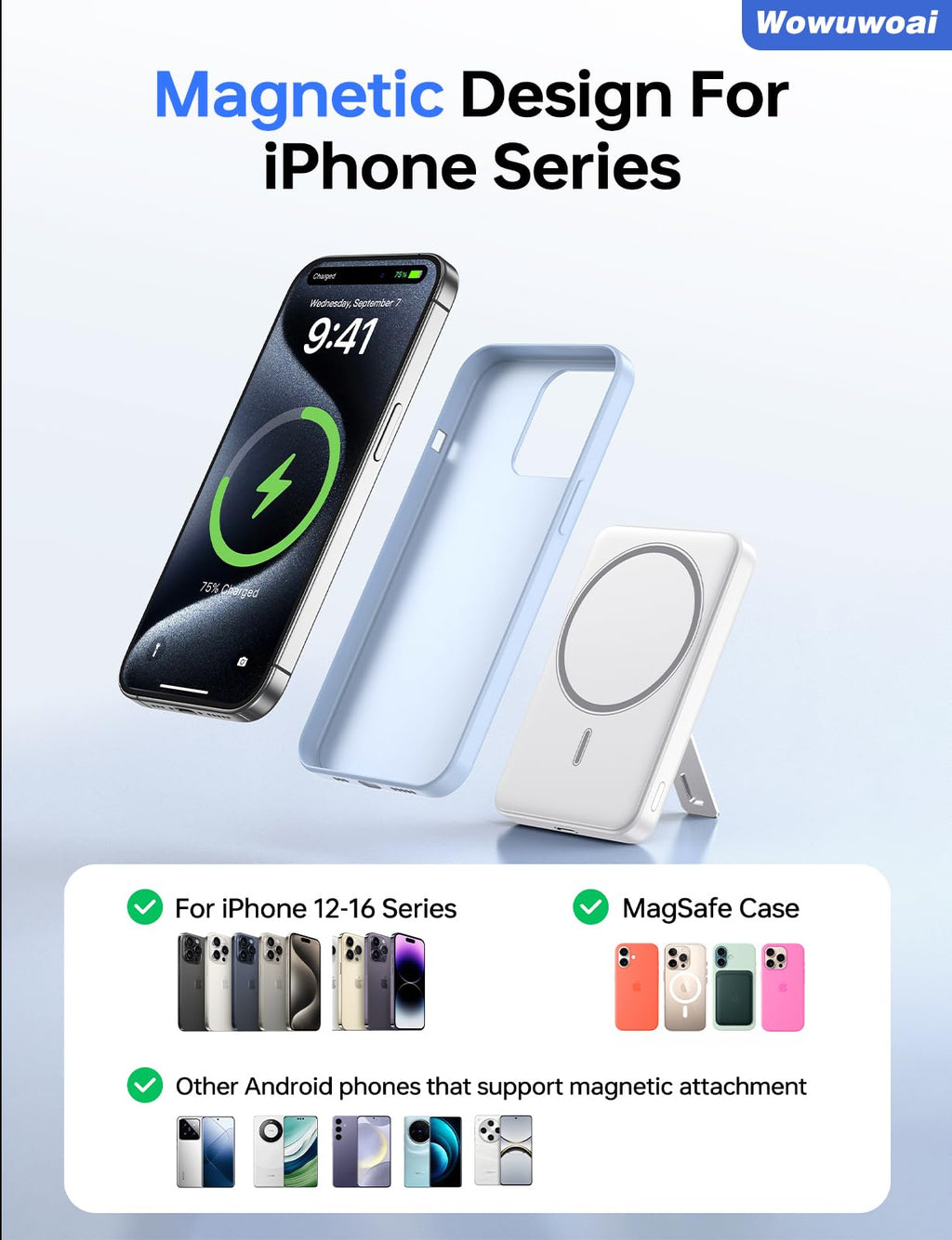 for Magsafe Portable Charger,10000mAh Wireless Magnetic Power Bank with USB C Charging and stand, Travel Essential for Magsafe Battery Pack Compatible with iPhone 17/air/16/15/14/13/12 Series