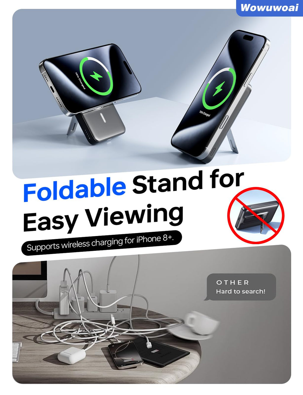 for Magsafe Portable Charger,10000mAh Wireless Magnetic Power Bank with USB C Charging and stand, Travel Essential for Magsafe Battery Pack Compatible with iPhone 17/air/16/15/14/13/12 Series