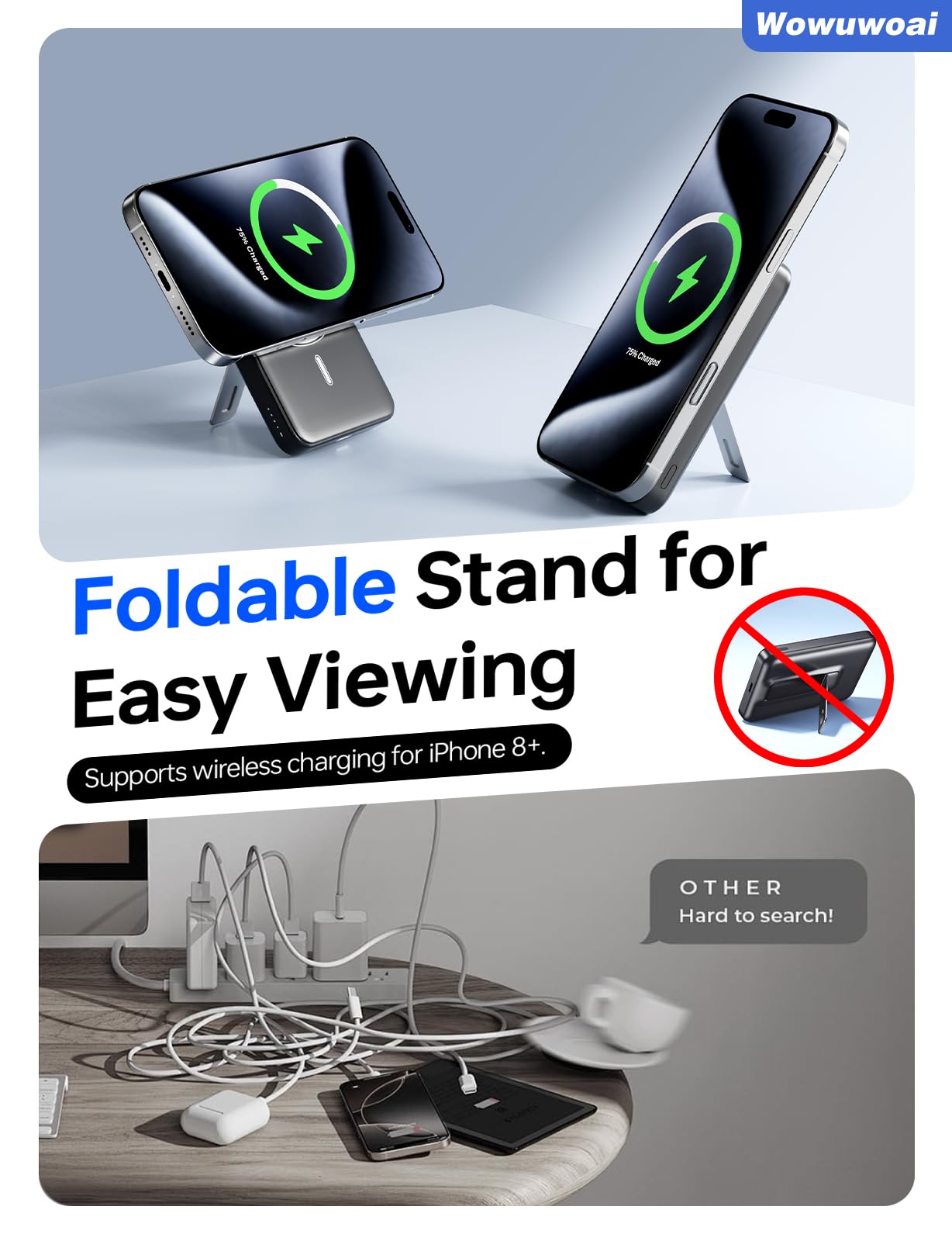 for Magsafe Portable Charger,10000mAh Wireless Magnetic Power Bank with USB C Charging and stand, Travel Essential for Magsafe Battery Pack Compatible with iPhone 17/air/16/15/14/13/12 Series