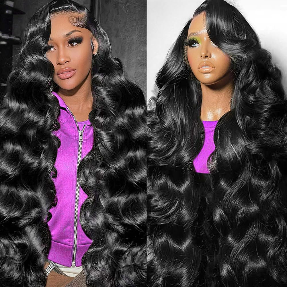 Body Wave Lace Front Wigs Human Hair 200 Density 13x6 HD Lace Frontal Wigs for Women Glueless Wigs Human Hair Body Wave Wig Pre Plucked Natural Black 26 Inch