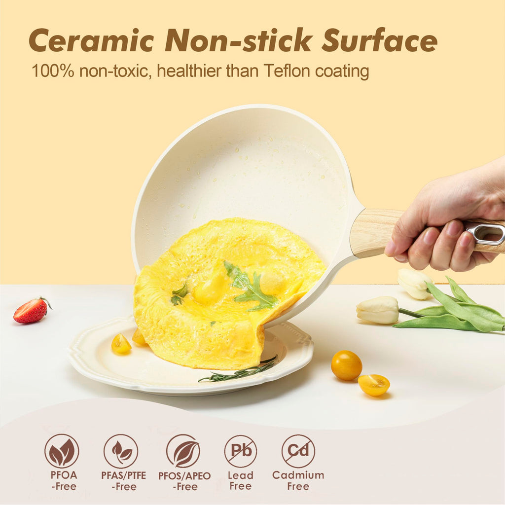SENSARTE Pots and Pans Set Non stick, Non toxic Healthy Induction Cookware Sets, 14 Pcs Non Stick Kitchen Cooking Set with Frying Pans Set & Saucepan, PFOA PFOS APEO Free, Black