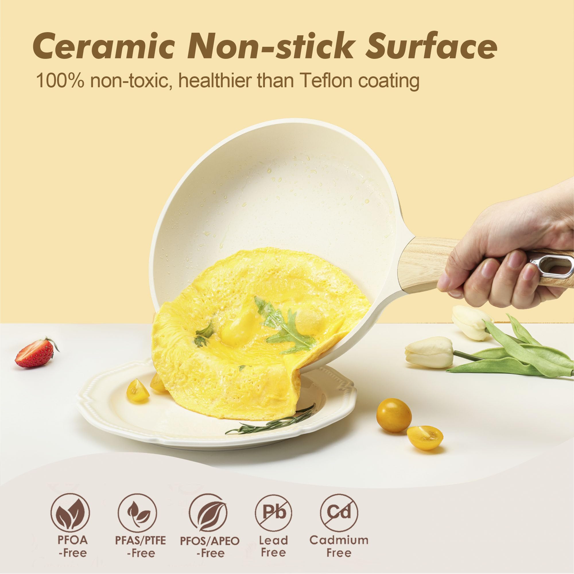 SENSARTE Pots and Pans Set Non stick, Non toxic Healthy Induction Cookware Sets, 14 Pcs Non Stick Kitchen Cooking Set with Frying Pans Set & Saucepan, PFOA PFOS APEO Free, Black