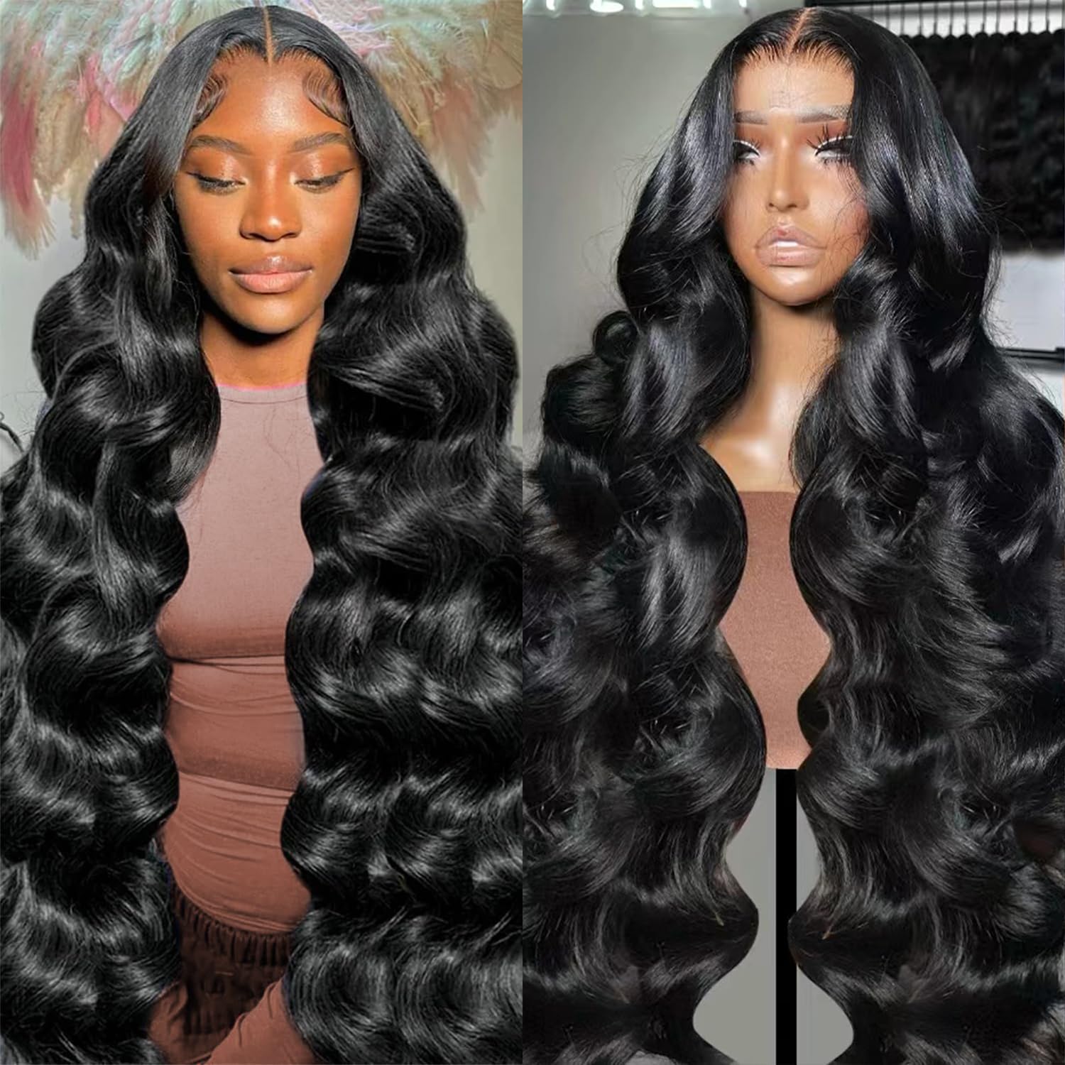 Body Wave Lace Front Wigs Human Hair 200 Density 13x6 HD Lace Frontal Wigs for Women Glueless Wigs Human Hair Body Wave Wig Pre Plucked Natural Black 26 Inch