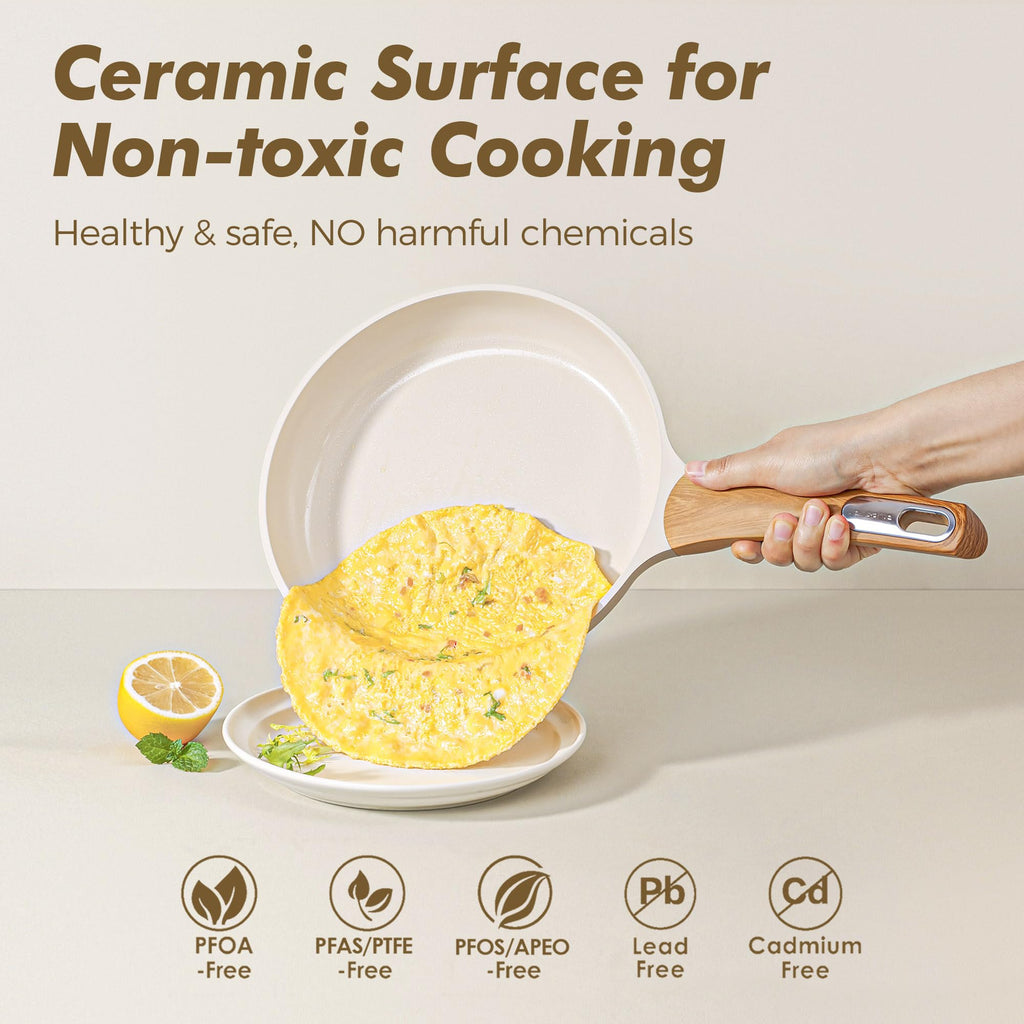 SENSARTE Pots and Pans Set Non stick, Non toxic Healthy Induction Cookware Sets, 14 Pcs Non Stick Kitchen Cooking Set with Frying Pans Set & Saucepan, PFOA PFOS APEO Free, Black