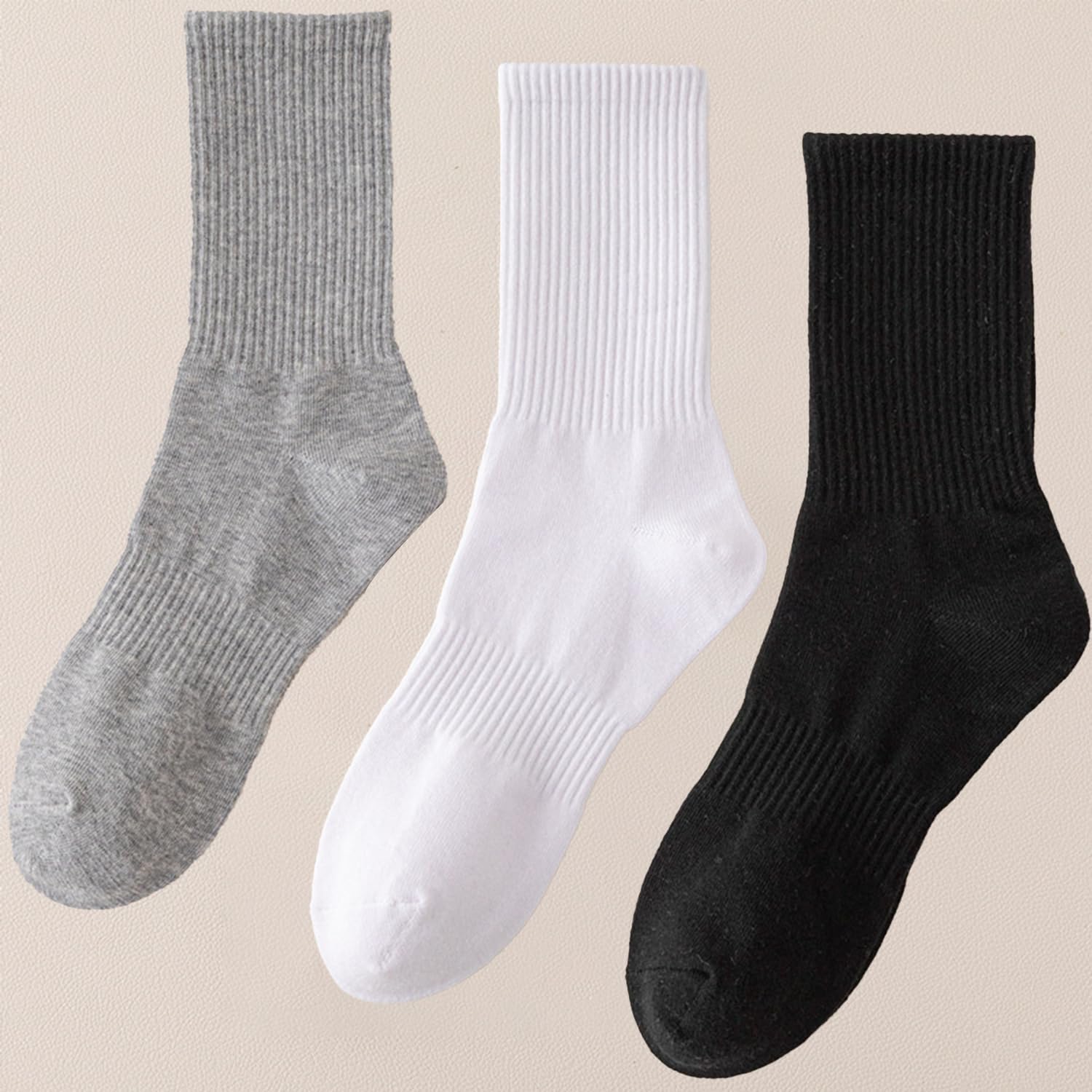 30 Pairs Long Socks Unisex, 6.7" Crew Height Cotton Socks, Sweat Absorbing Breathable Casual Athletic Socks for Women and Men