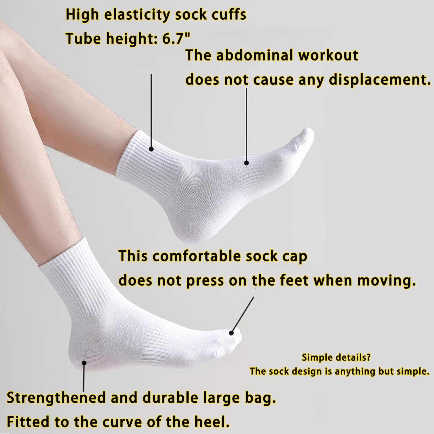 30 Pairs Long Socks Unisex, 6.7" Crew Height Cotton Socks, Sweat Absorbing Breathable Casual Athletic Socks for Women and Men