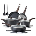 SENSARTE Pots and Pans Set Non stick, Non toxic Healthy Induction Cookware Sets, 14 Pcs Non Stick Kitchen Cooking Set with Frying Pans Set & Saucepan, PFOA PFOS APEO Free, Black