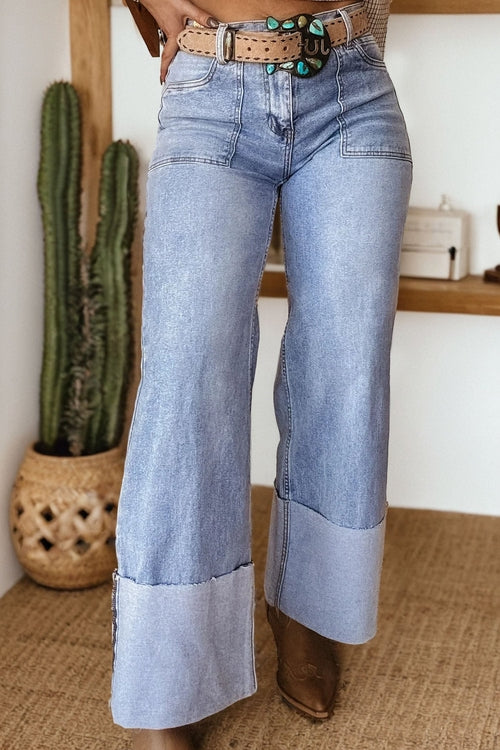 Denim Turn-Up Cuffs Wide Leg Jeans