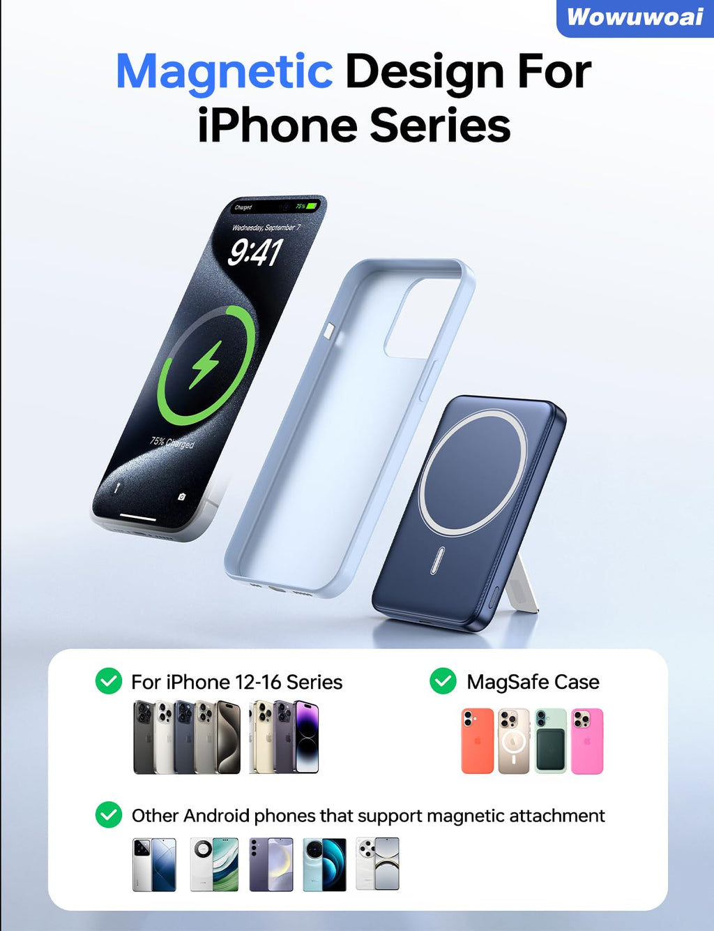 for Magsafe Portable Charger,10000mAh Wireless Magnetic Power Bank with USB C Charging and stand, Travel Essential for Magsafe Battery Pack Compatible with iPhone 17/air/16/15/14/13/12 Series
