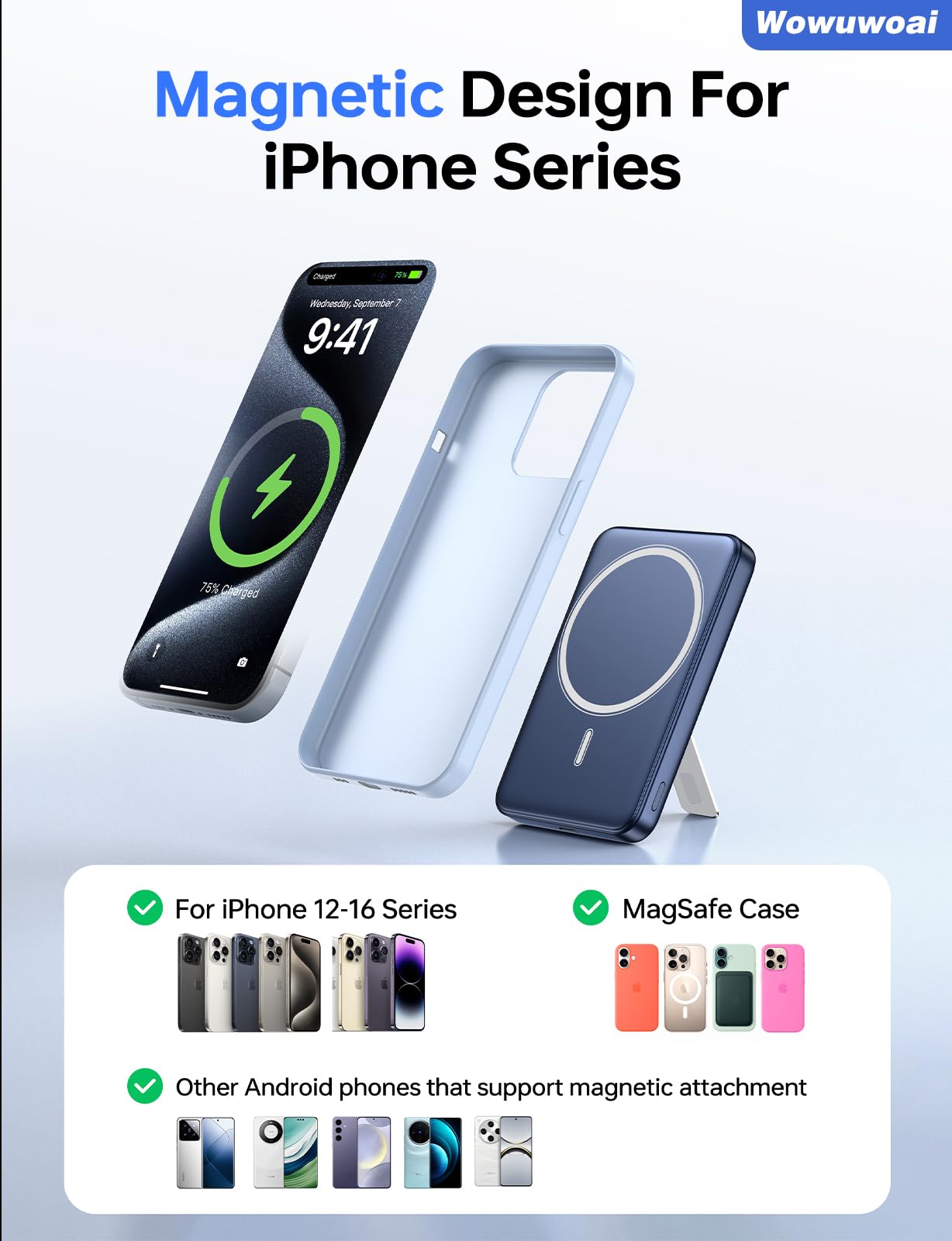 for Magsafe Portable Charger,10000mAh Wireless Magnetic Power Bank with USB C Charging and stand, Travel Essential for Magsafe Battery Pack Compatible with iPhone 17/air/16/15/14/13/12 Series