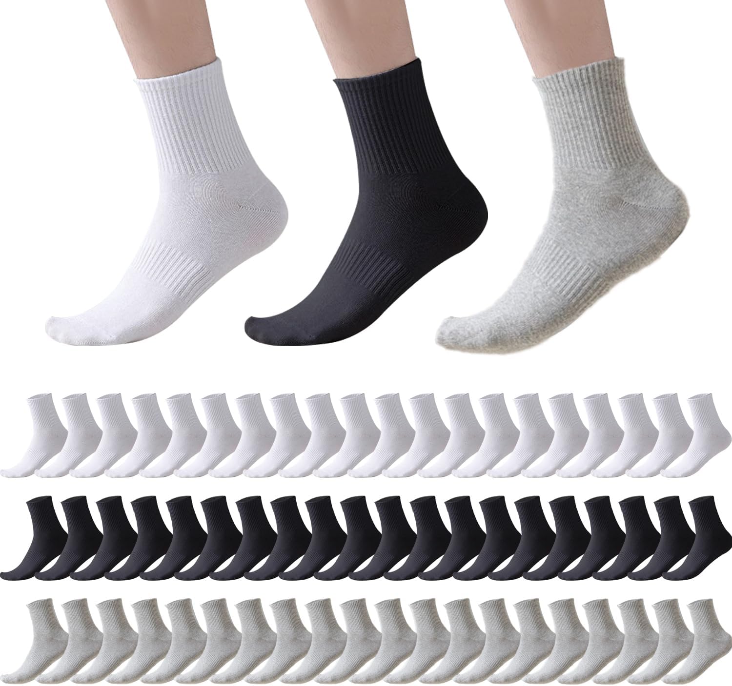 30 Pairs Long Socks Unisex, 6.7" Crew Height Cotton Socks, Sweat Absorbing Breathable Casual Athletic Socks for Women and Men