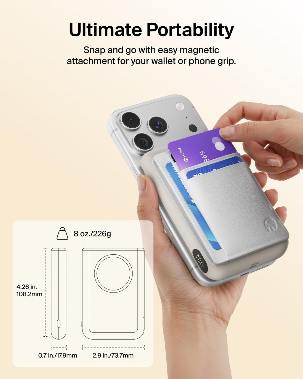 Belkin MagSafe Power Bank 10,000mAh, Qi2.2 25W Portable Charger w/Kickstand, Magnetic Back Supports MagSafe Accessories, Digital Display, Wireless Charging Battery Pack for iPhone 17, Pixel - Sand