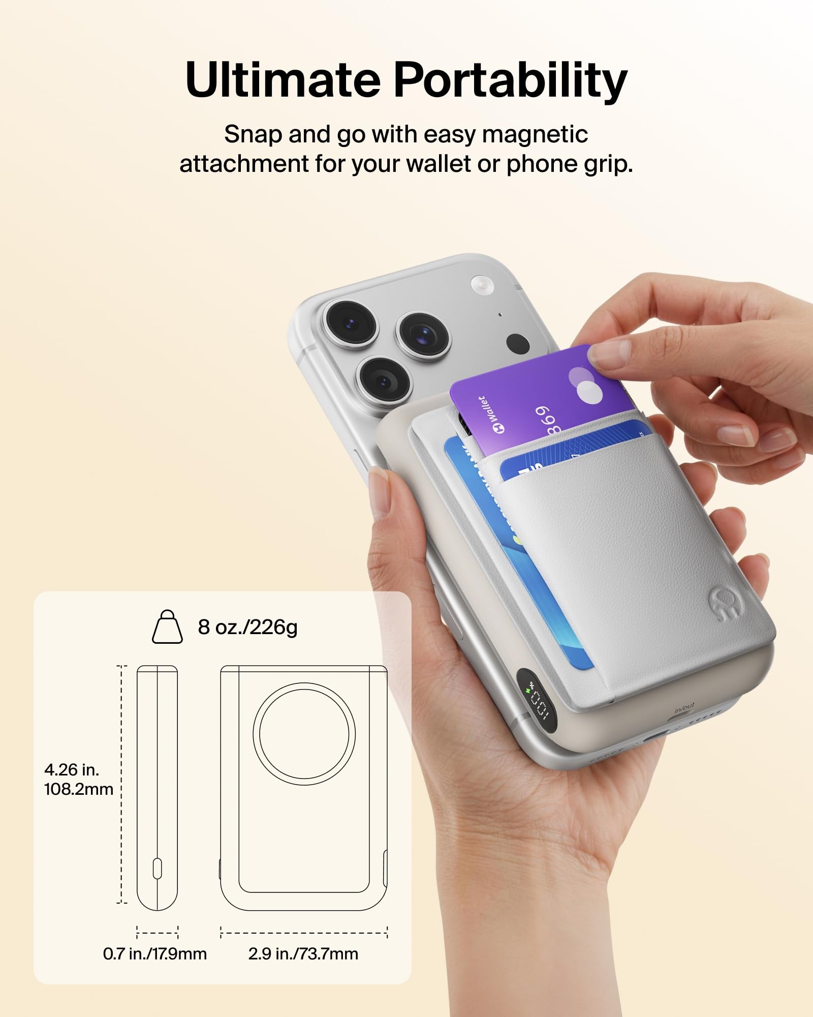 Belkin MagSafe Power Bank 10,000mAh, Qi2.2 25W Portable Charger w/Kickstand, Magnetic Back Supports MagSafe Accessories, Digital Display, Wireless Charging Battery Pack for iPhone 17, Pixel - Sand