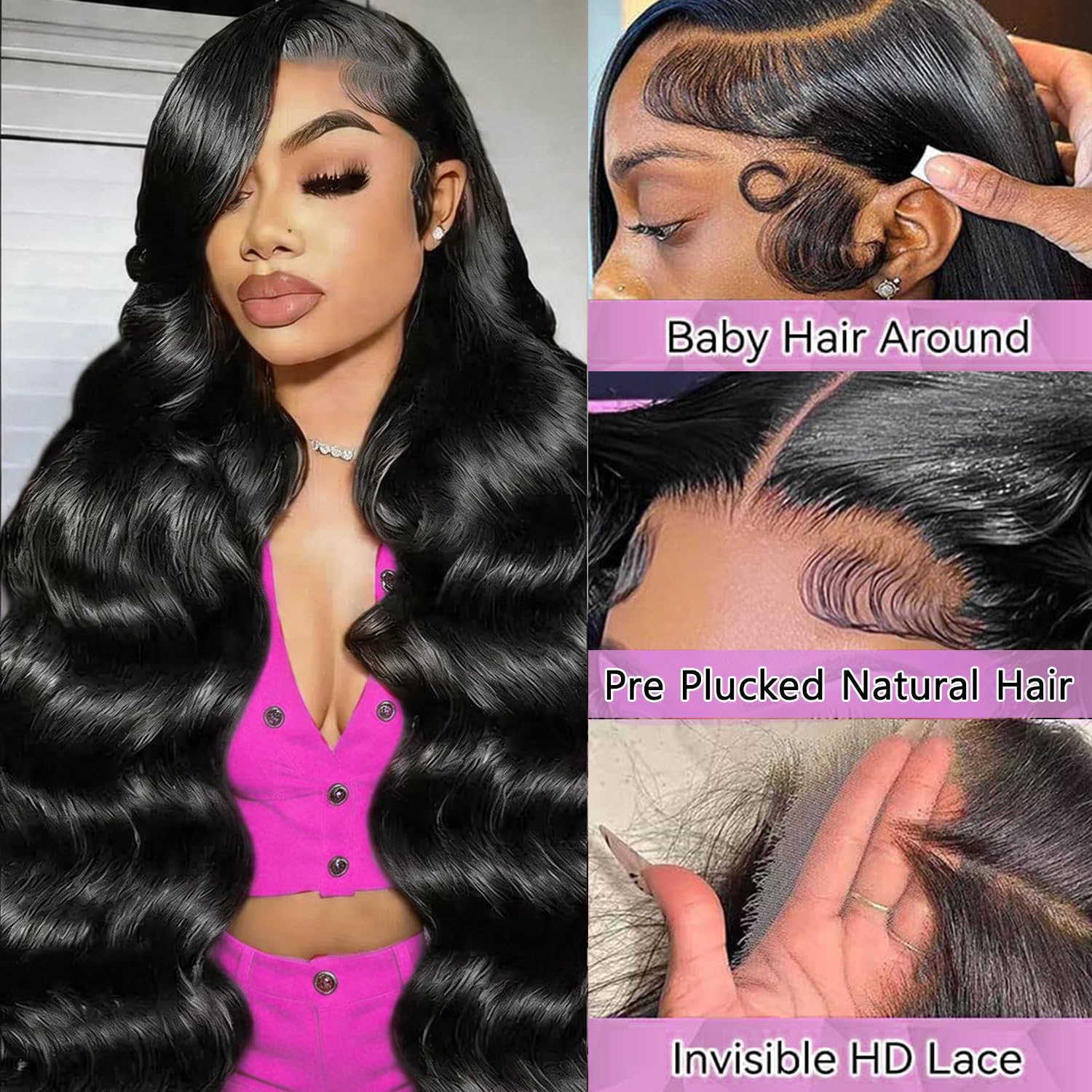 Body Wave Lace Front Wigs Human Hair 200 Density 13x6 HD Lace Frontal Wigs for Women Glueless Wigs Human Hair Body Wave Wig Pre Plucked Natural Black 26 Inch