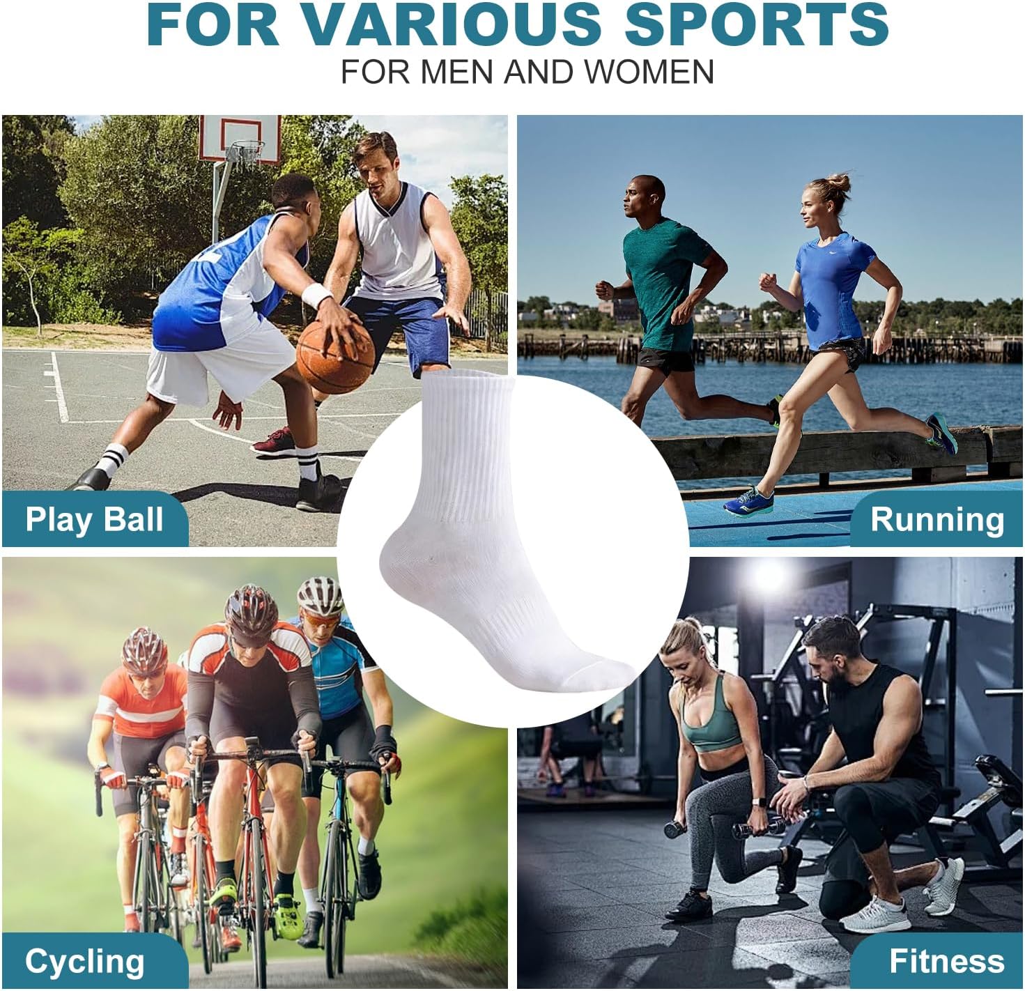30 Pairs Long Socks Unisex, 6.7" Crew Height Cotton Socks, Sweat Absorbing Breathable Casual Athletic Socks for Women and Men