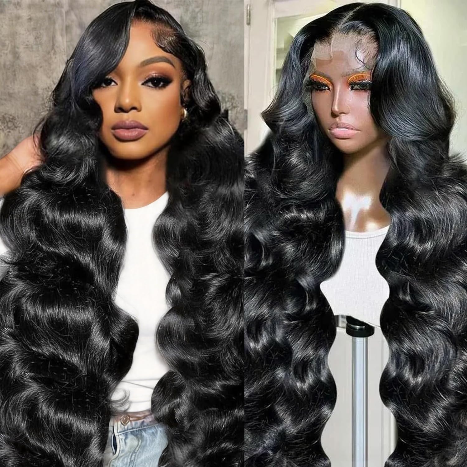 Body Wave Lace Front Wigs Human Hair 200 Density 13x6 HD Lace Frontal Wigs for Women Glueless Wigs Human Hair Body Wave Wig Pre Plucked Natural Black 26 Inch