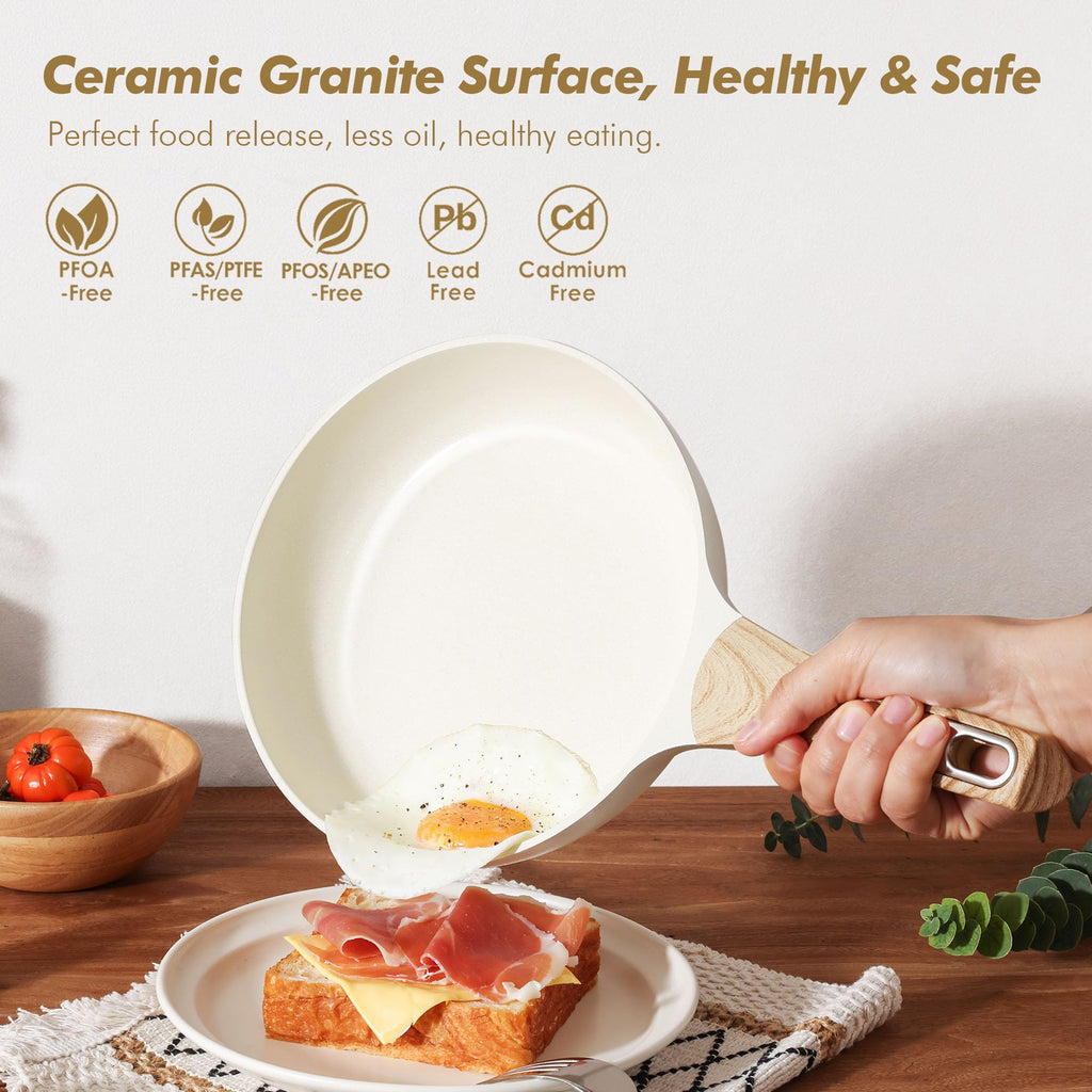 SENSARTE Pots and Pans Set Non stick, Non toxic Healthy Induction Cookware Sets, 14 Pcs Non Stick Kitchen Cooking Set with Frying Pans Set & Saucepan, PFOA PFOS APEO Free, Black