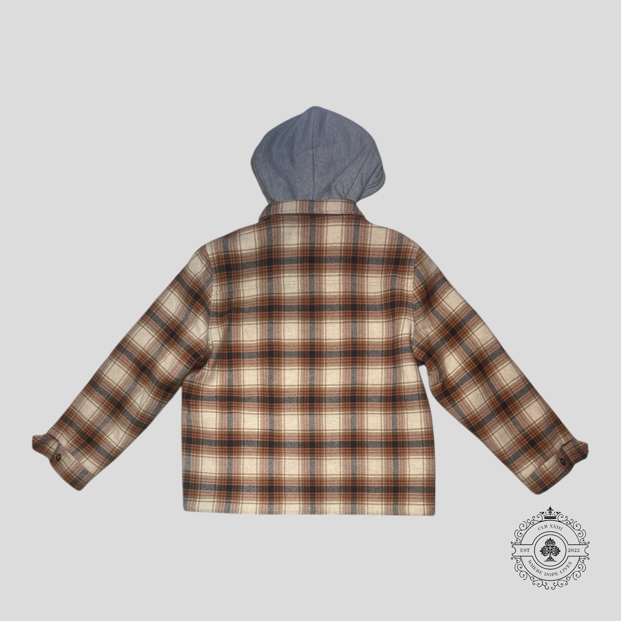 Celine Logo Hoodie Checkered Wool Hooded Overshirt in Brown/Black/Red