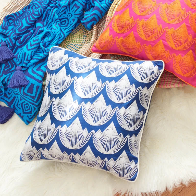 Lotus Decorative Pillow White/Blue