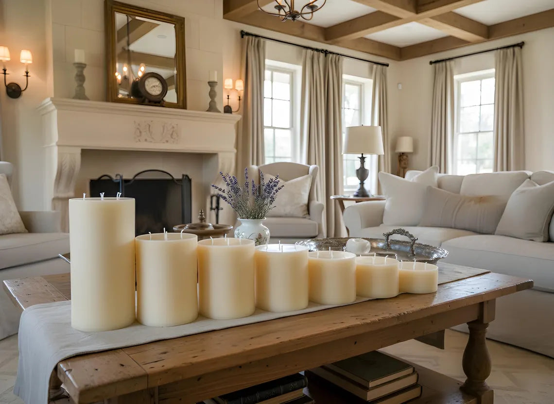 Giant 6 Inch Wide White Beeswax 4 Wick Candles 7 Sizes