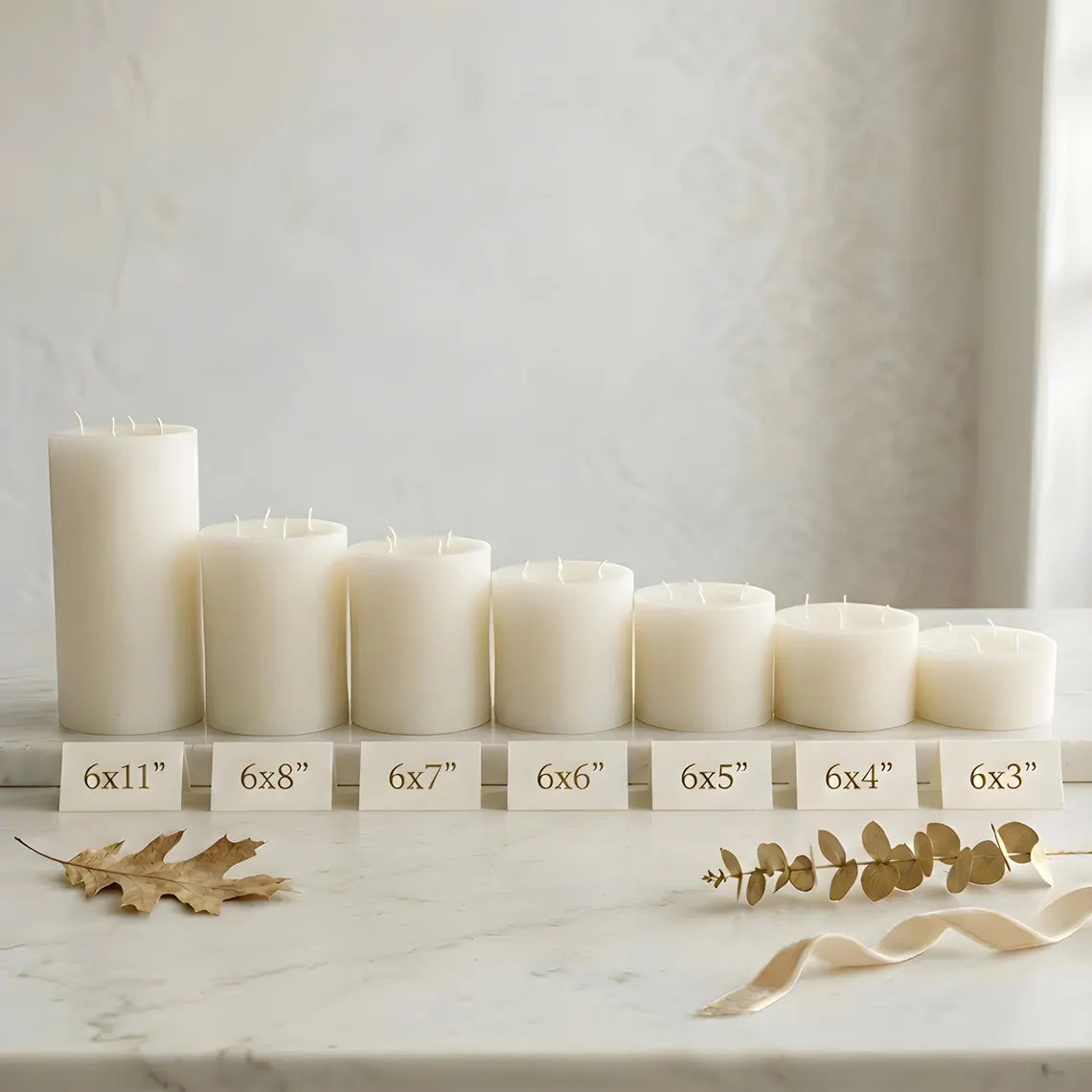 Giant 6 Inch Wide White Beeswax 4 Wick Candles 7 Sizes
